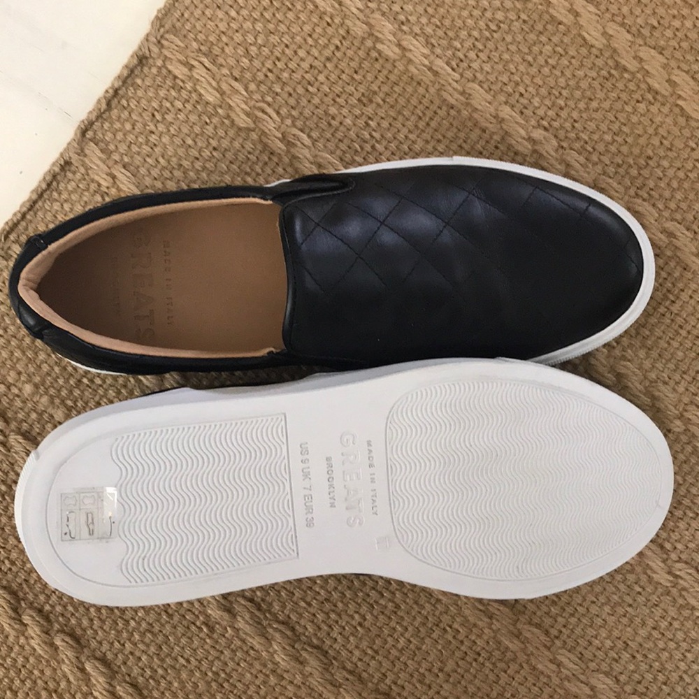 GREATS Quilt black Italian leather slip on shoes